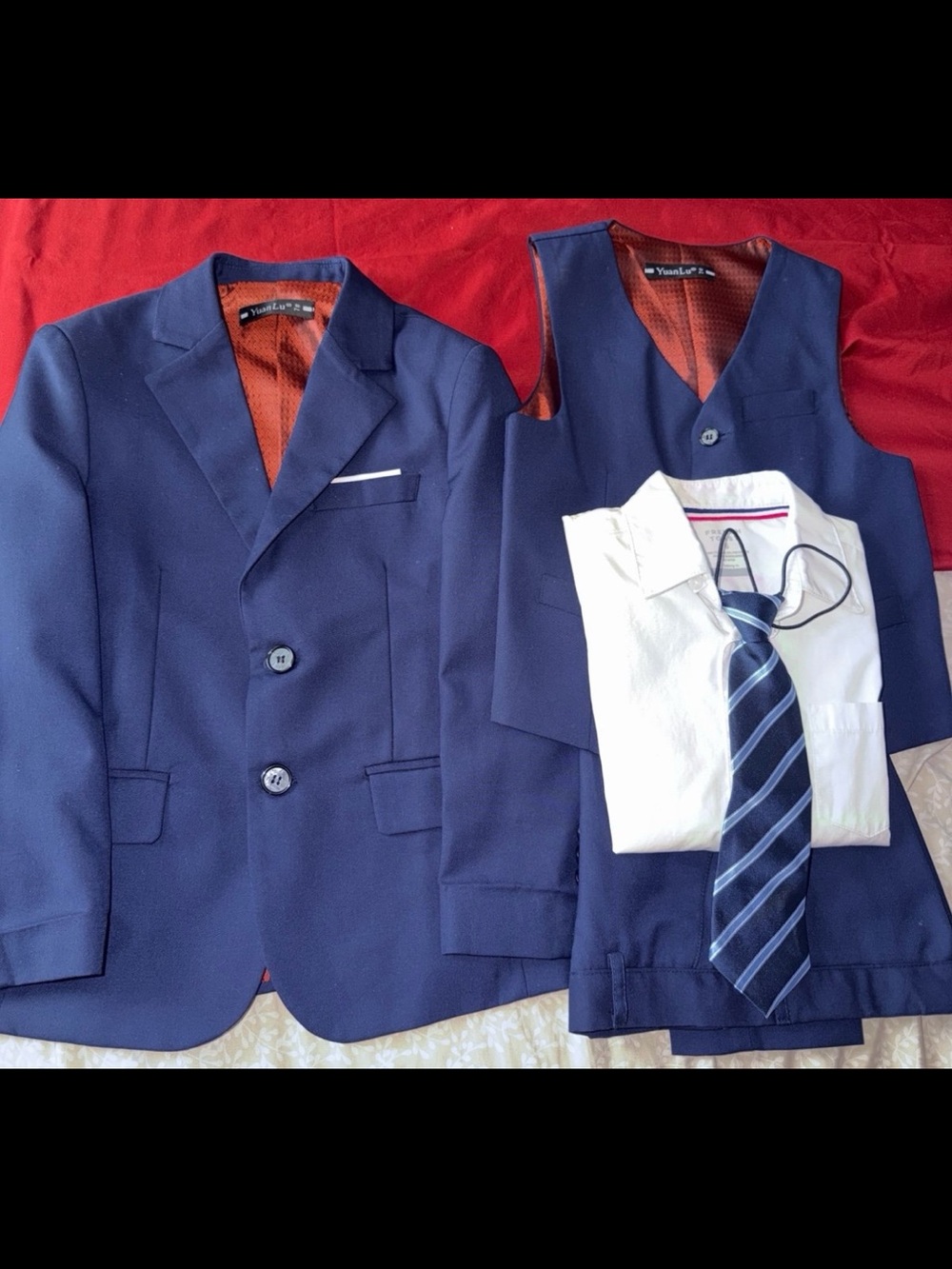 French Toast Navy Boys' Suit with Vest & Striped Tie